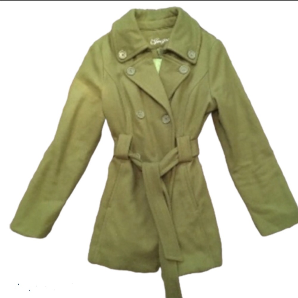 JOUJOU•Olive GreenDouble Breasted Pea Coat - Picture 2 of 9